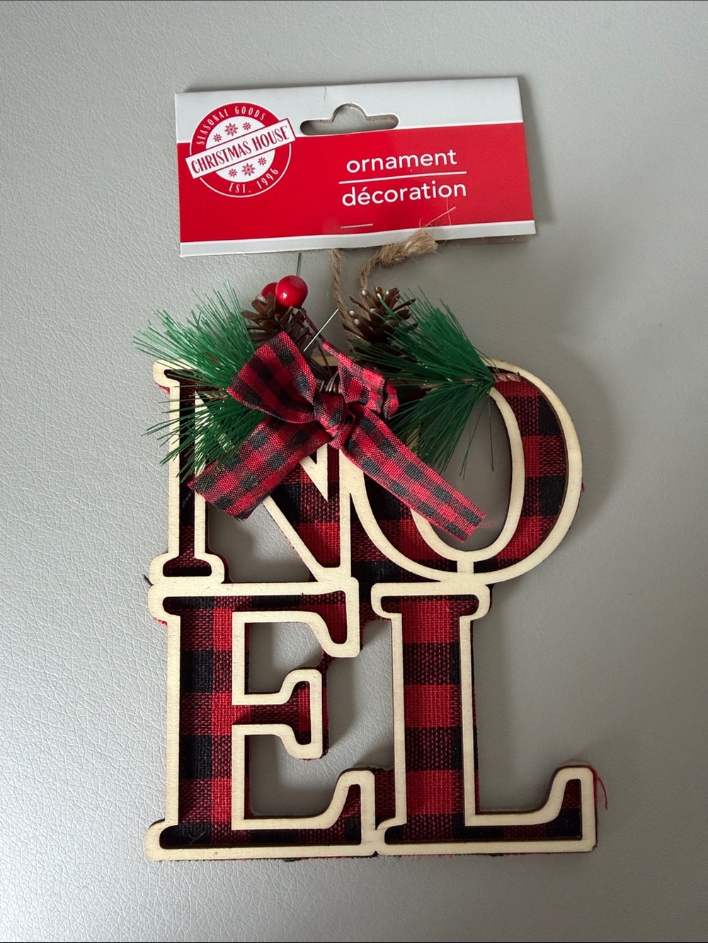Christmas Tree Noel Ornament Black & Red Buffalo Check 5"X4" Christmas House